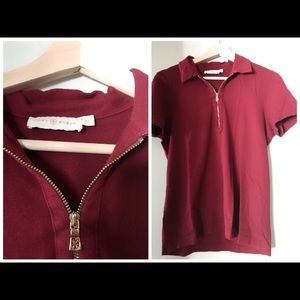 Tory Burch dark red maroon polo top size medium